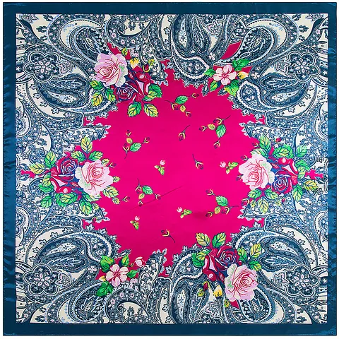 Pañuelo Cuadrado de Satén con Patrón de Paisley y Flores Bohemio Vintage Pintura al Óleo Artística Pañuelo para Cuello y Cabeza