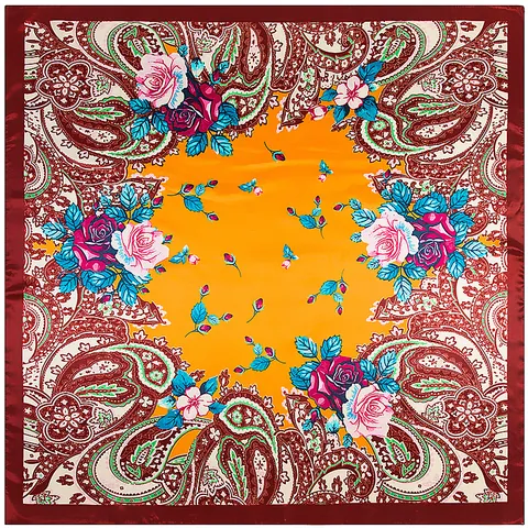Pañuelo Cuadrado de Satén con Patrón de Paisley y Flores Bohemio Vintage Pintura al Óleo Artística Pañuelo para Cuello y Cabeza