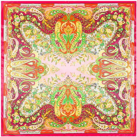 Damen Böhmisch Paisley Blumen Satin Quadratischer Schal Seidengefühl Haarwickel Hals Kopftuch Elegant Großes Modeaccessoire
