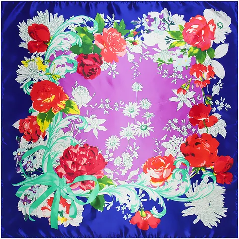 Elegant Satin Square Scarf For Women Vintage Floral Print Large Silk Like Neck Scarf Fashion Headscarf Decorative Shawl Wrap