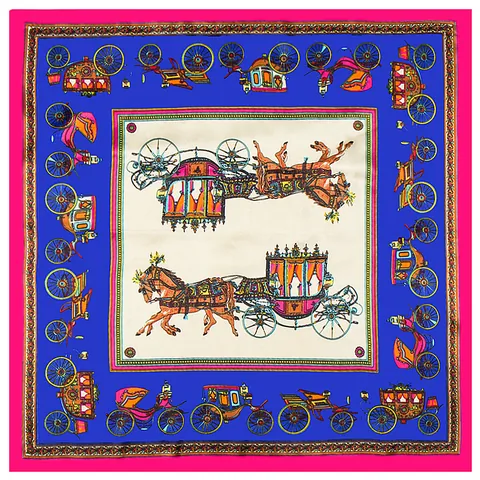 Pañuelo Cuadrado de Satén Vintage Mujer Patrón Carruaje Clásico Cuello Cabeza Bufanda Envoltura Decorativa Accesorio de Moda Oficina