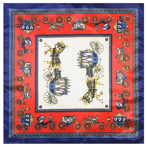 Pañuelo Cuadrado de Satén Vintage Mujer Patrón Carruaje Clásico Cuello Cabeza Bufanda Envoltura Decorativa Accesorio de Moda Oficina