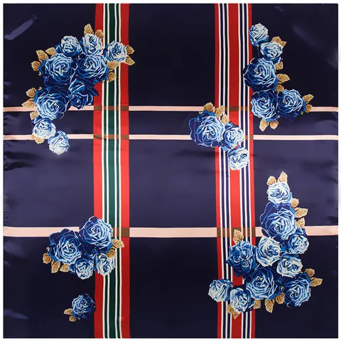 Elegante Foulard Quadrato Grande in Satin da Donna Stampa Floreale con Rose Effetto Seta Sciarpa da Collo Moda Scialle Leggero