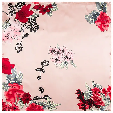 Women Floral Print Satin Square Scarf Elegant Horse Carriage Pattern Silky Neck Scarf Head Scarf Handkerchief Accessory