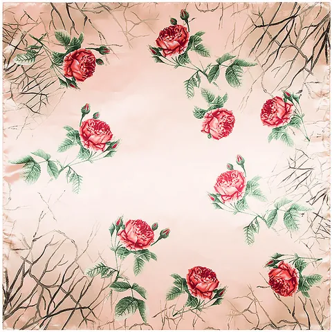 Damen Vintage Rose Blumenmuster Satin Vierecktuch Großer Eleganter Seidiger Kopf Halstuch Dekoratives Accessoire