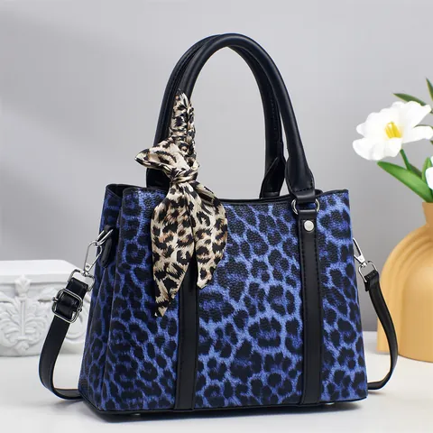Damen Leopardenmuster Tote Bag PU Leder Handtasche Mit Seidentuch Spleißen Pendeln Casual Umhängetasche Top Griff Tasche