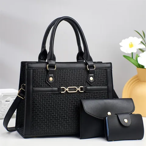 PU Leder Tragetasche Clutch Und Kartenhalter Monogramm Geprägt Geometrisches Muster Goldene Kette Dekor Damen Umhängetasche