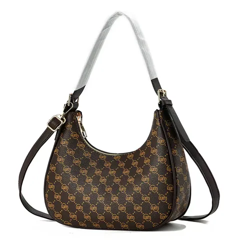 Women's Vintage Monogram Floral Underarm Bag Large Capacity PU Leather Hobo Shoulder Bag With Adjustable Strap Daily Handbag