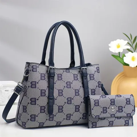 Mode Dames Tote Tas Portemonnee Set Monogram Letter Print PU Leer Handtas Grote Capaciteit Schouder Crossbody Tas Voor Dagelijks Kantoor