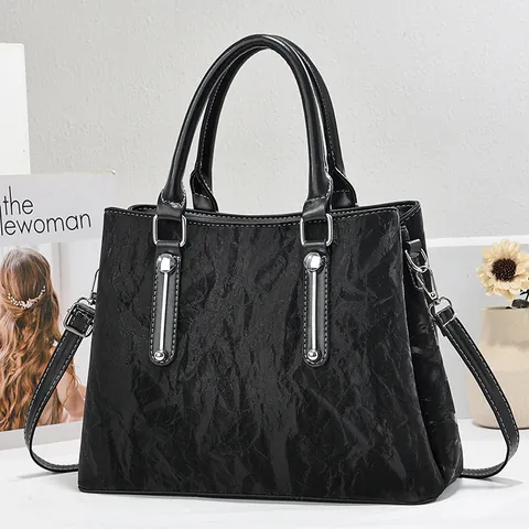 Women Retro PU Leather Pleated Top Handle Bag Large Capacity Shoulder Crossbody Bag Metal Trim Classic Elegant Office Commute Handbag