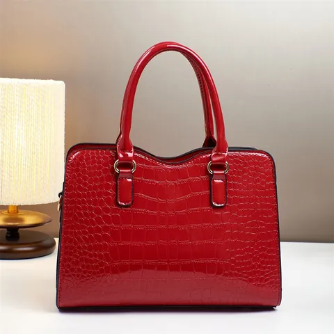 Patent Leather Handbag And Envelope Purse Crocodile Pattern Large Bow Rhinestone Elegant Women Top Handle Crossbody
