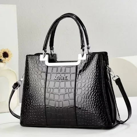 Lussuosa Borsa a Mano Donna con Motivo Coccodrillo Pelle PU Tote Bag Con Tracolla Hardware Argentato Ufficio Quotidiano