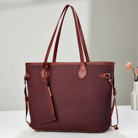 Sac Fourre-tout en Cuir PU à Texture Tissée Avec Pochette pour Femmes Grande Capacité Sac à Main Épaule Style Minimaliste Urbain