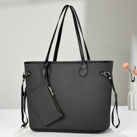 Sac Fourre-tout en Cuir PU à Texture Tissée Avec Pochette pour Femmes Grande Capacité Sac à Main Épaule Style Minimaliste Urbain
