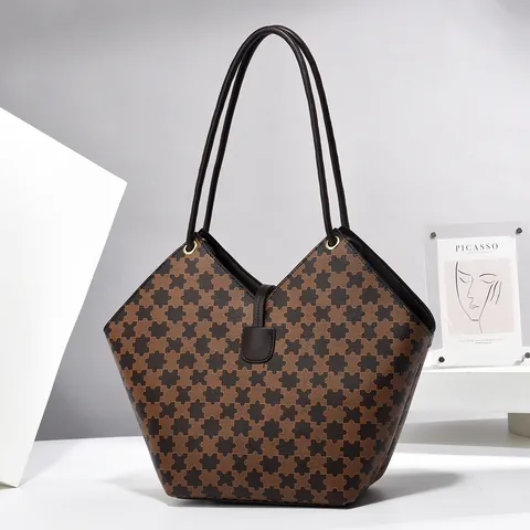 Women PU Leather Tote Bag Set With Clutch And Coin Purse Heart Checkerboard Pattern Large Capacity Retro Commuter Shoulder Bag
