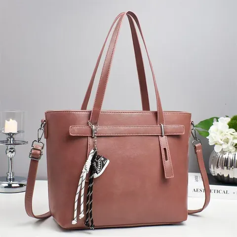 Women Large Capacity PU Leather Tote Bag Commuting Shoulder Bag With Decorative Pendant And Adjustable Strap Handbag For Office Daily