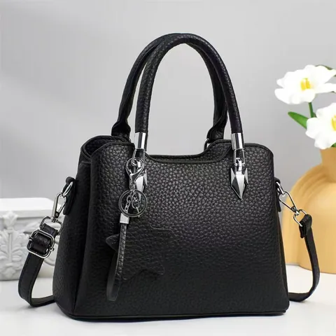 Damen Litschimuster PU Leder Handtasche Große Kapazität Schulter Crossbody Tasche Mit Stern Anhänger Tote Bag