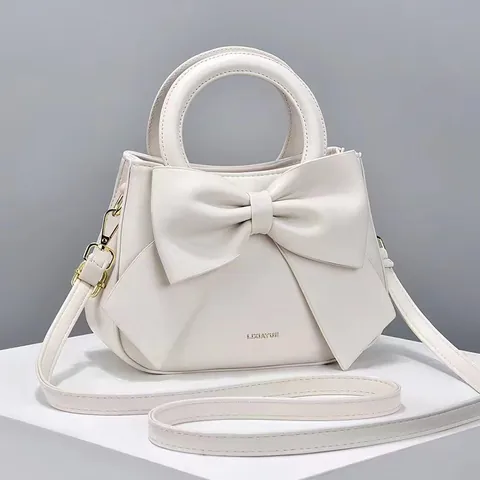 Elegante Borsa a Mano in Pelle PU con Fiocco da Donna Moda Dolce a Forma di Conchiglia Tracolla Hardware Oro Cinturino Rimovibile