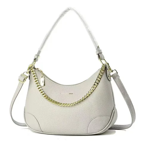 Sac Hobo Mode pour Femmes Grain de Litchi Cuir PU Demi-Lune Sac Bandoulière Chaîne Dorée Sac à Main Grande Capacité
