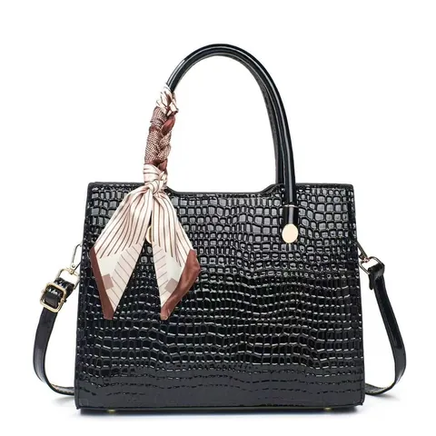 Women Large Capacity Crocodile Pattern PU Leather Handbag Fashion Tote Bag With Satin Scarf Shoulder Crossbody Bag