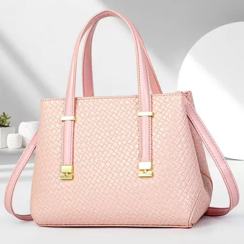 Borsa a Mano in Pelle PU alla Moda per Donna Trama Intrecciata Grande Capacità Borsa a Tracolla con Decorazione in Metallo Oro