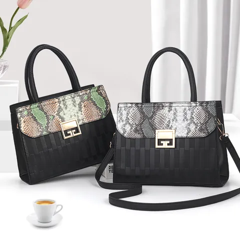 Set Borsa A Mano E Portafoglio Da Donna In Pelle PU Con Motivo A Serpente Elegante Borsa A Tracolla Con Chiusura Geometrica Per Affari