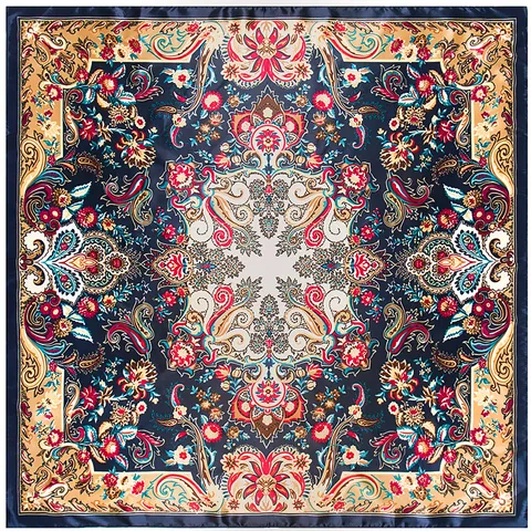 Women Large Satin Square Scarf Bohemian Paisley Floral Print Silk Like Decorative Head Neck Scarf Shawl Hair Wrap