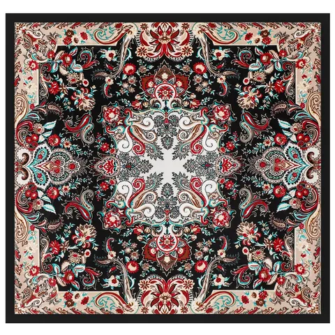 Women Large Satin Square Scarf Bohemian Paisley Floral Print Silk Like Decorative Head Neck Scarf Shawl Hair Wrap
