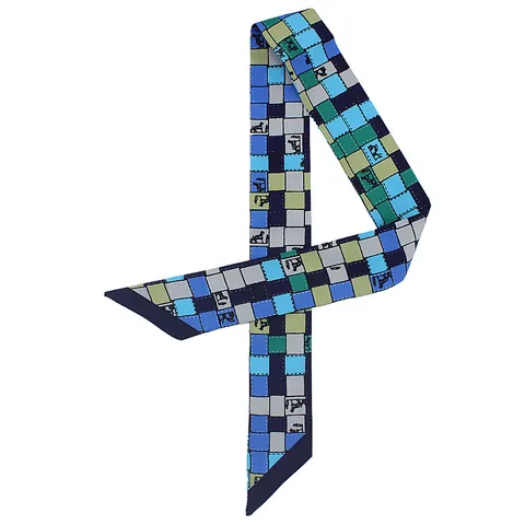 Vintage Satin Patchwork Twilly Scarf With Carriage Print For Women Elegant Handbag Handle Ribbon Fashion Accessory