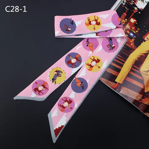 Fashion Equestrian Print Satin Twilly Scarf For Women Horse Carriage Carousel Skinny Scarf Handbag Handle Ribbon Hair Tie Neck Scarf