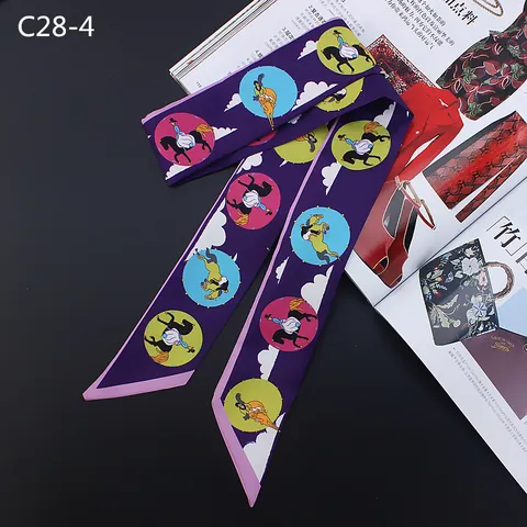 Fashion Equestrian Print Satin Twilly Scarf For Women Horse Carriage Carousel Skinny Scarf Handbag Handle Ribbon Hair Tie Neck Scarf