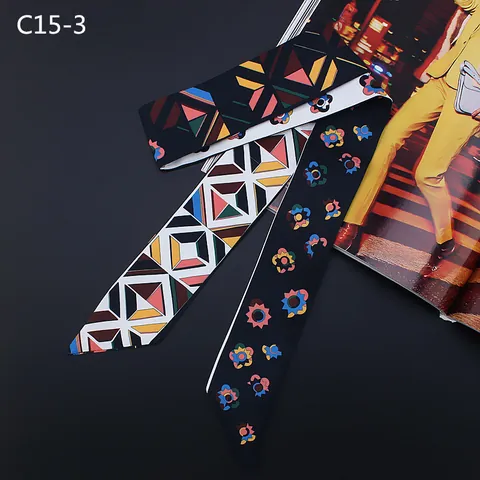 Moda Donna Twilly Satin Sciarpa Floreale Geometrica Sottile Foulard Nastro per Manico di Borsa Fascia per Capelli Polso Gioielli Accessori