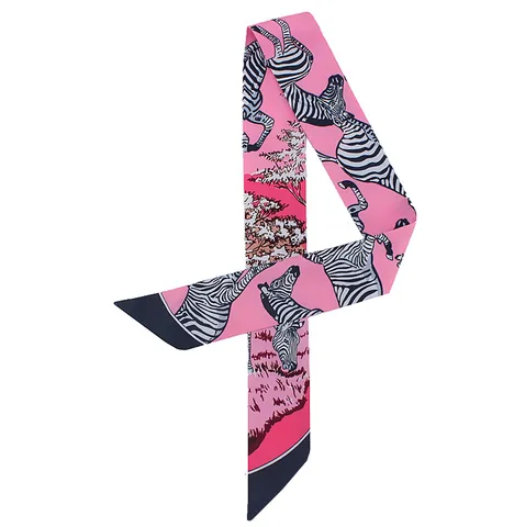 Women's Fashion Zebra Print Satin Twilly Scarf Multi-Functional Bag Handle Ribbon Hair Band Skinny Scarf Decoration Accessory