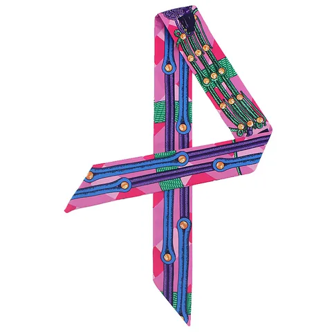 Pañuelo Twilly de Satén Estampado de Moda para Mujer Patrón Ecuestre Multicolor Cinta para el Pelo Envoltura de Mango de Bolso