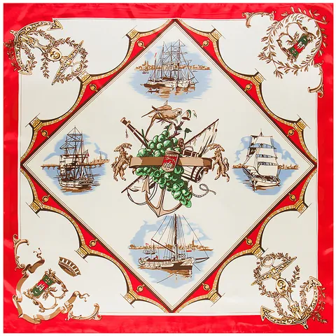 Damen Satin Viereckiges Tuch Vintage Nautischer Segelboot Druck Großes Hals Kopftuch Mode Seidengefühl Haar Bandana