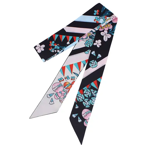 Women Floral Printed Satin Skinny Scarf 120cm Long Imitated Silk Twilly For Handbag Handle Ribbon Headband Fashion Neck Tie