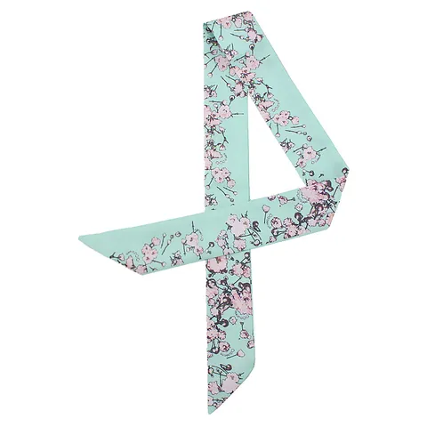 Women Narrow Long Satin Scarf Twilly Floral Print Bag Ribbon Hair Band Neck Tie Accessory For Handbag Decoration Scarf