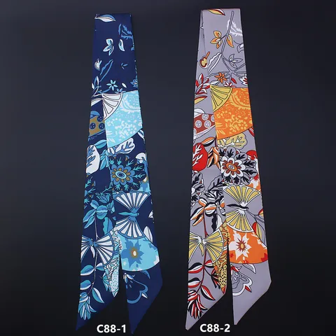 Foulard in Raso con Motivo Floreale Vintage da Donna Twilly Nastro per Borsa Fascia per Capelli Sottile Sciarpa a Doppio Strato