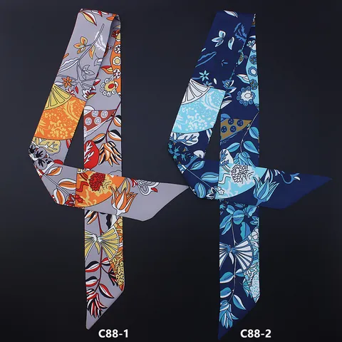Foulard in Raso con Motivo Floreale Vintage da Donna Twilly Nastro per Borsa Fascia per Capelli Sottile Sciarpa a Doppio Strato