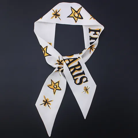 Bufanda Twilly de Cinta Estrecha de Satén con Estrella Pintada a Mano Para Asa de Bolso Pelo Moda Mujer PARIS Estampado