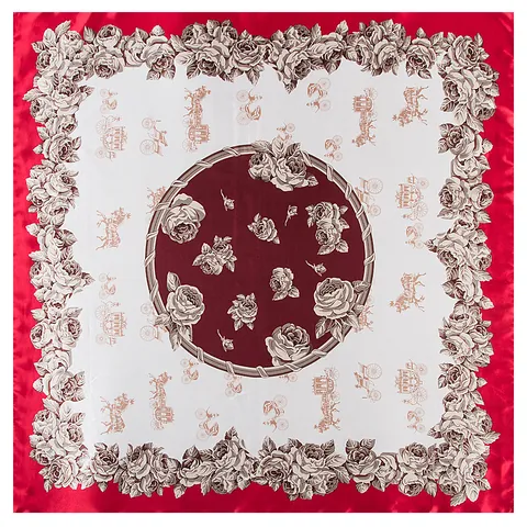European Vintage Horse Carriage Rose Print Square Satin Scarf For Women Large Elegant Neck Head Wrap Hair Accessory