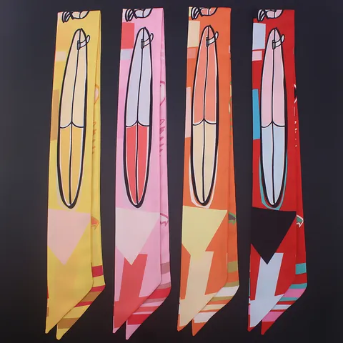 Hand Painted Graffiti Surfboard Print Satin Twilly Scarf For Women Bag Handle Wrap Ribbon Headband Hair Tie Neck Scarf Decor