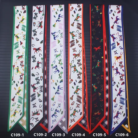 Pañuelo Estrecho de Satén con Estampado de Caballo Ecuestre Retro para Mujer Cinta Twilly de Doble Cara para Asa de Bolso Pelo Diadema Corbata Pañuelo Decorativo