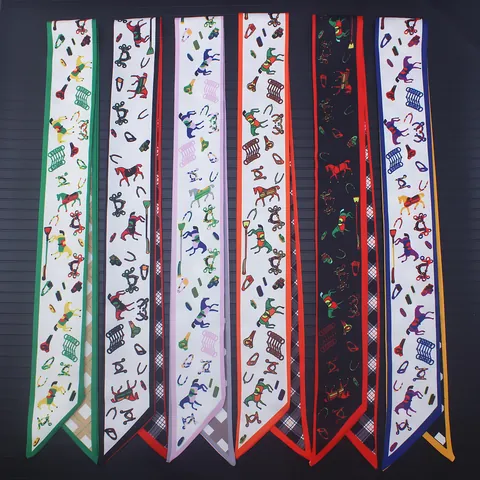 Pañuelo Estrecho de Satén con Estampado de Caballo Ecuestre Retro para Mujer Cinta Twilly de Doble Cara para Asa de Bolso Pelo Diadema Corbata Pañuelo Decorativo