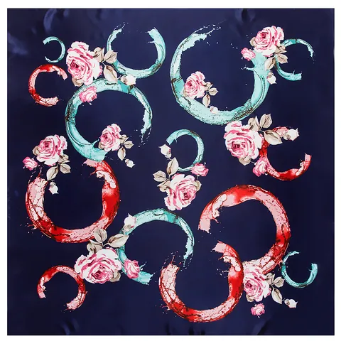 Elegant Satin Square Scarf For Women Rose Floral Print Large Silk Like Neck Wrap Fashion Head Scarf Smooth Shawl Accessory