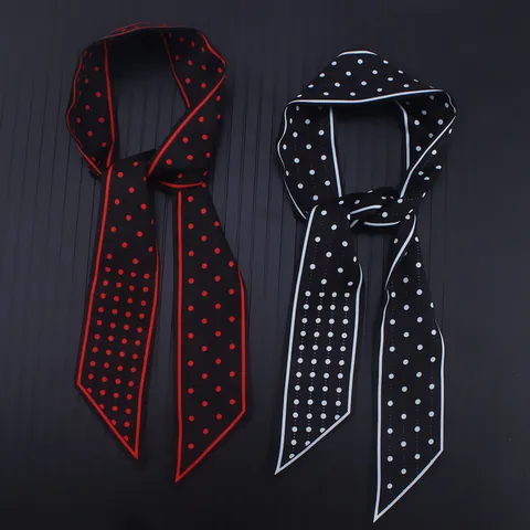 Foulard Skinny à Pois pour Femme Ruban de Sac en Satin Bandeau de Cheveux Décoratif Accessoire de Cou