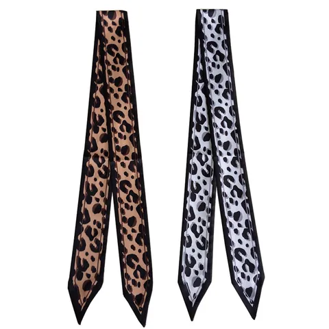 Damen Mode Leopardenmuster Satin Schmaler Schal Eleganter Twilly Für Taschengriff Haarband Halstuch Dekoratives Band Accessoire