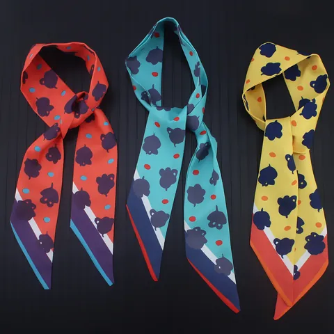 Satin Skinny Scarf Abstract Print Bag Handle Wrap Twilly For Women Silk-Like Hair Tie Decorative Narrow Headband Long Scarf