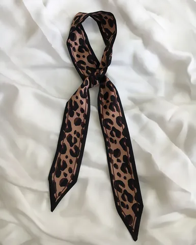 Damen Mode Leopardenmuster Satin Schmaler Schal Eleganter Twilly Für Taschengriff Haarband Halstuch Dekoratives Band Accessoire