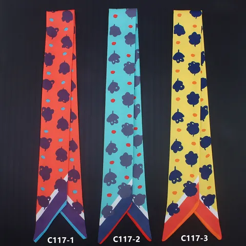 Satin Skinny Scarf Abstract Print Bag Handle Wrap Twilly For Women Silk-Like Hair Tie Decorative Narrow Headband Long Scarf